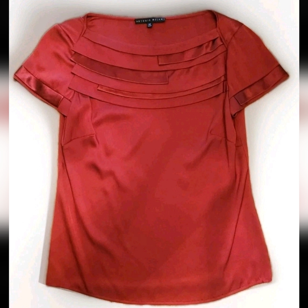 Antonio Melani Women's Red Silk Short Sleeve Top Size XS